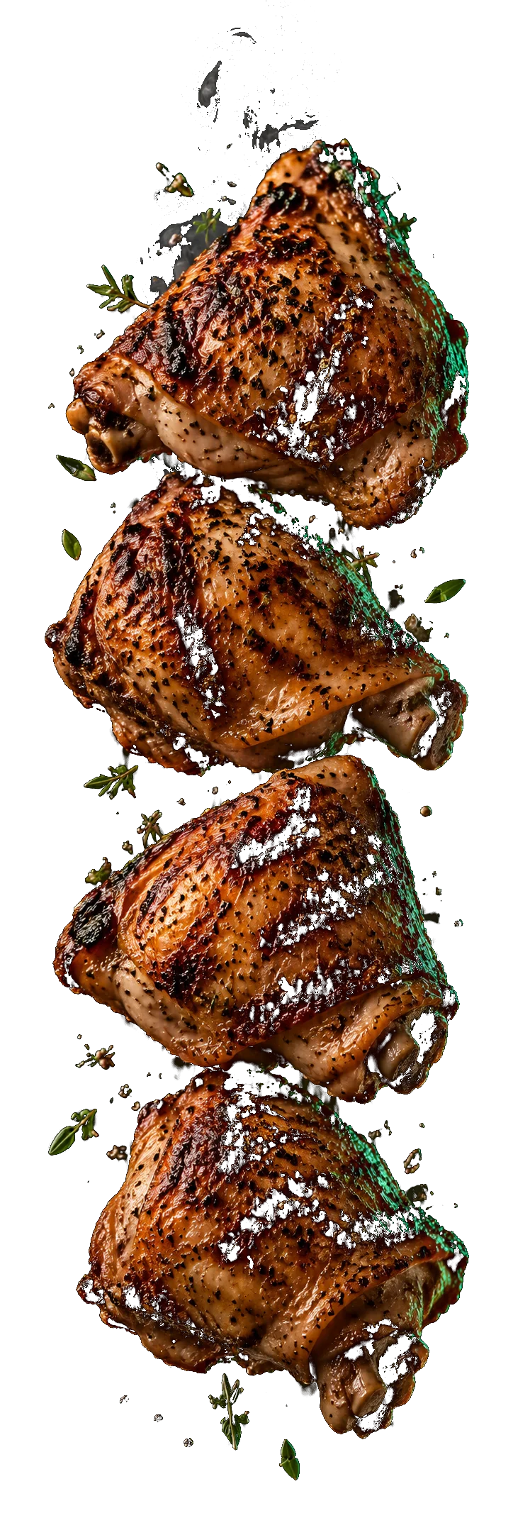 Juicy roasted chicken thigh pieces with herb glaze and gentle steam